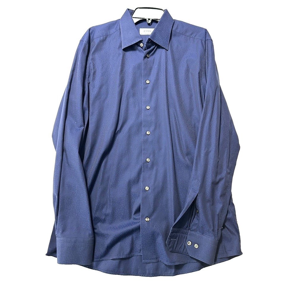 Eton Contemporary Men's Blue 43/17 Long Sleeve Snake Print Dress Shirt (UB)